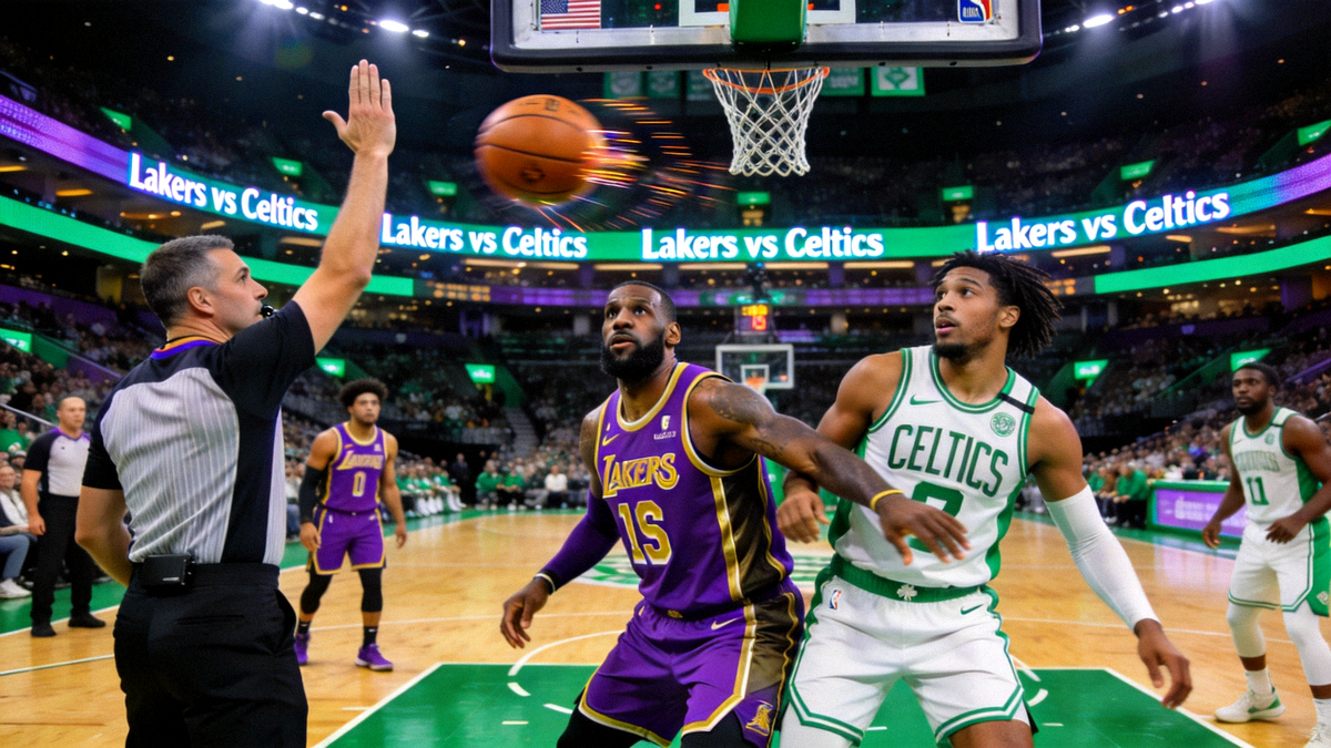 NBA常规赛洛杉矶湖人对阵波士顿凯尔特人焦点战高清直播画面